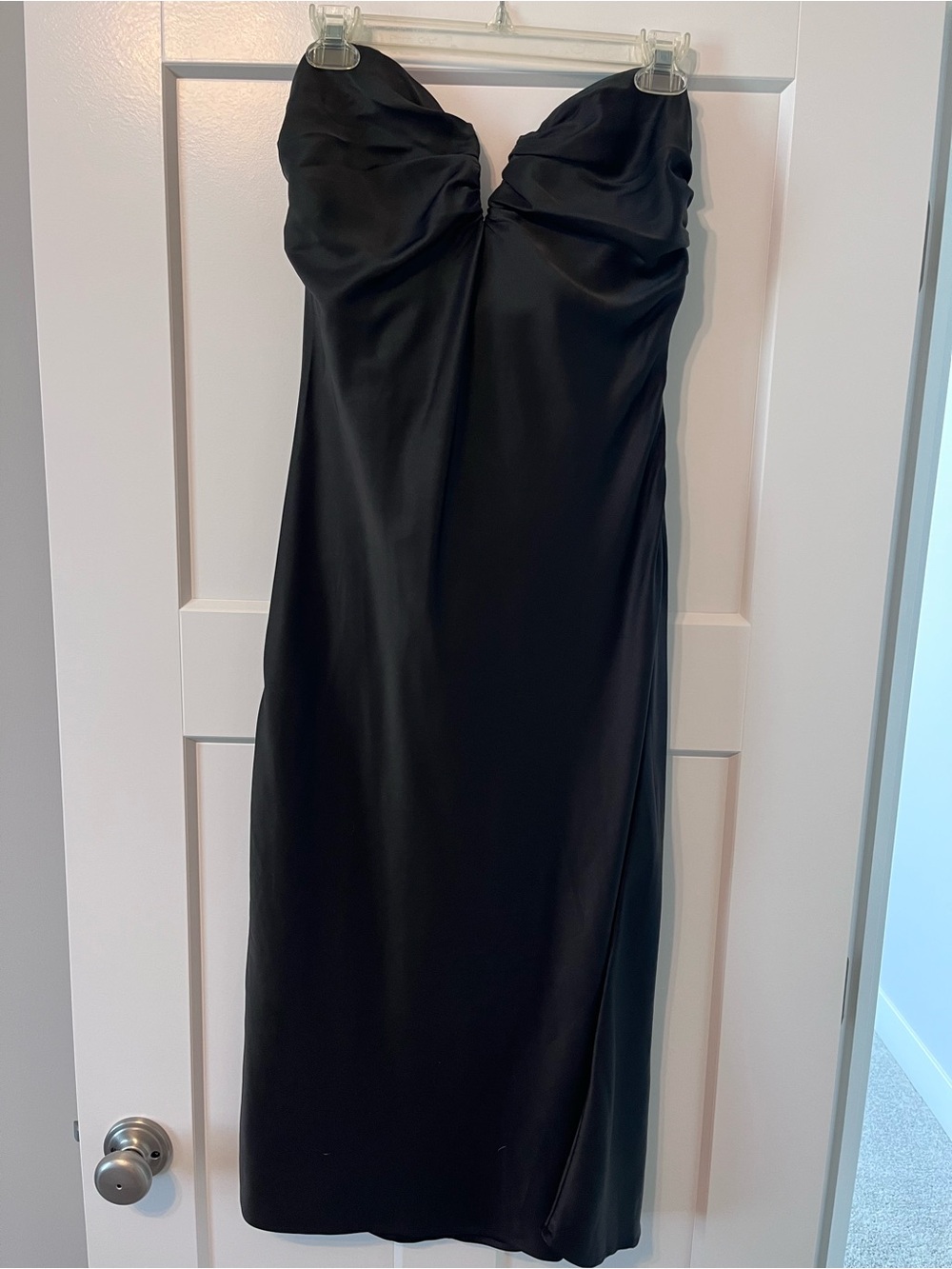 Lulu's Black Strapless Satin Column Dress
